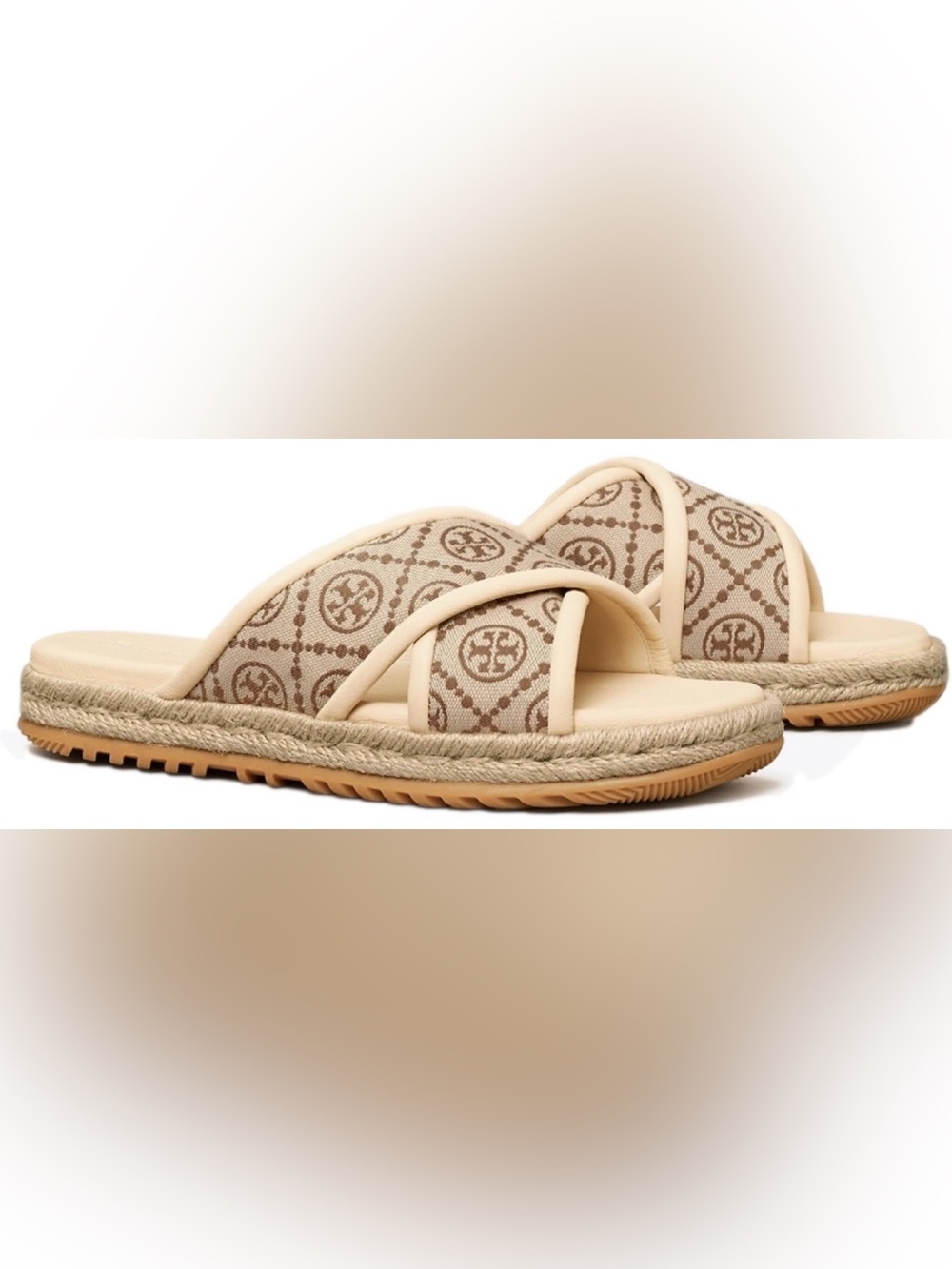 Tory Burch T Monogram Crisscross Espadrille Slide Sandals - Picture 3 of 12